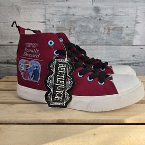 Ground Up Beetlejuice Recently Deceased Maroon Unisex High Top Sneakers Size 7